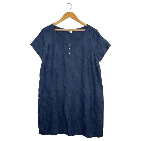 J. Jill Tops - Pure J Jill Top Womens Medium Blue Linen Tunic Henley Lagenlook Cottage Coastal